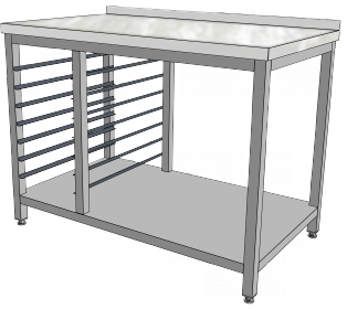 KSPNO - Pracovní stůl se vsuny na GN nebo tácy a policí