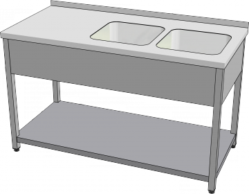 KSVKP - Mycí stůl s lisovanými dřezy a policí