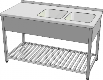 KSVKR - Mycí stůl s lisovanými dřezy a roštovou policí