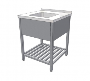 KSVIR - Mycí stůl s lisovaným dřezem a roštovou policí